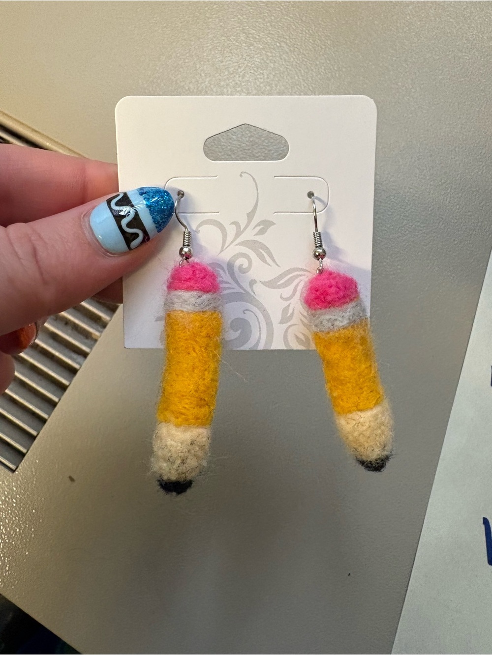 Felt Pencil Drop Earrings - Pink & Yellow Kids Accessories